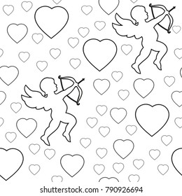 Valentine seamless background. ornament for Valentine's Day. Black and white texture with hearts. Vector illustration.