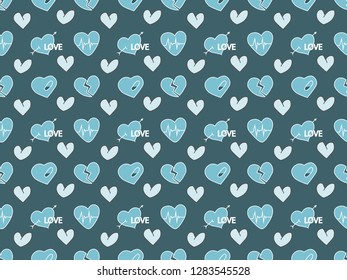 Valentine seamless blue hearts pattern with text.Can be used for t-shirt print, fashion print design, kids wear, baby shower, greeting and postcard.