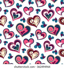valentine seamless hearts pattern. Hand drawn. Seamless doodle hearts pattern. Hand drawn. Vector  illustration.