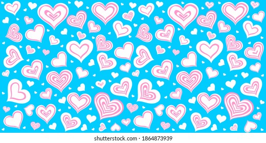 Valentine seamless hearts pattern. Romantic seamless pattern with hearts. Valentine's background. Heart red pattern. Flat design endless chaotic texture made of  heart silhouettes. Shades of red.
