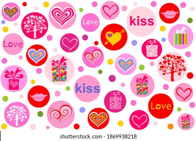 Valentine seamless hearts pattern. Romantic pattern with hearts and gift box. Valentine's background. Seamless pattern with fabric hearts. Valentines day or mothers day background. Vector Illustration