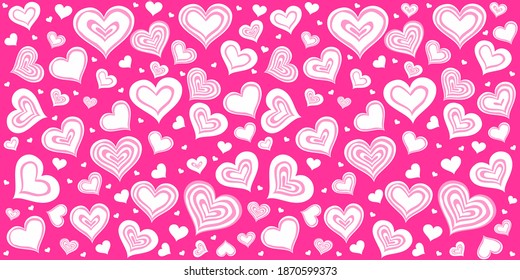 Valentine seamless hearts pattern. Romantic pattern with hearts. Valentine's background. Seamless pattern with fabric hearts. Valentines day or mothers day background. Horizontal web banner. Vector