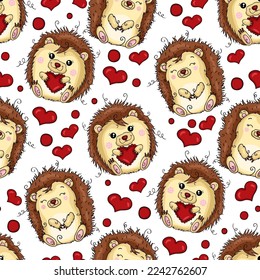 Valentine seamless pattern background of funny hedgehog
