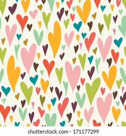 Valentine seamless pattern with bright colorful hearts. 14 February. Valentine's Day background.