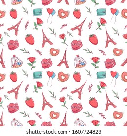 valentine seamless pattern with clorful hand drawn or doodle style