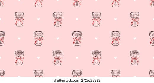 Patrón sin fisuras de San Valentín con copas de cóctel, lazos y corazón sobre un fondo rosa suave, perfecto para fiestas, cumpleaños, bodas y despedida de soltera decoración, embalaje y proyectos de diseño de Vector.