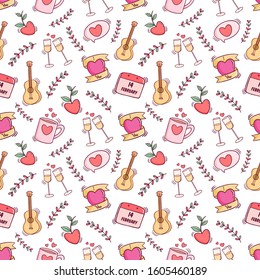 valentine seamless pattern with cute color and using doodle style on white background