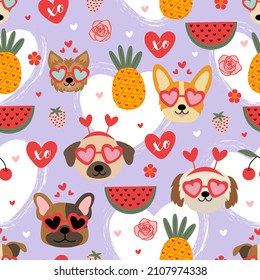 Valentine Seamless Pattern With Dogs And Love Elements