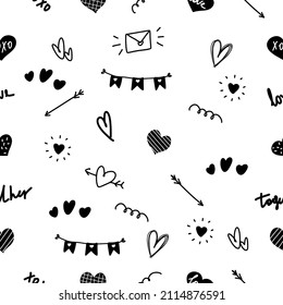 valentine seamless pattern with doodle hearts