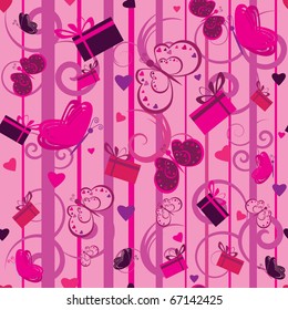 valentine seamless pattern with gifts and hearts