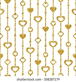 Valentine seamless pattern: gold decoration with hearts on a white background