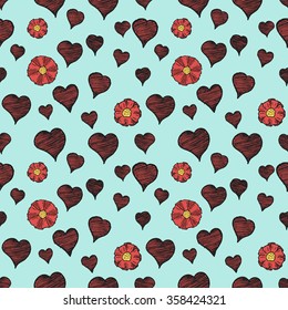 Valentine seamless pattern. Hand drawn.