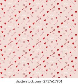 Valentine Seamless Pattern Hearts Arrows XOXO Love Background Vector
