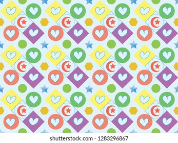 Valentine seamless pattern with hearts and moon. Perfect for wallpaper, web page background, textile, greeting cards and wedding invitations