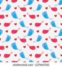 Valentine Seamless Pattern with Love Bird and Heart