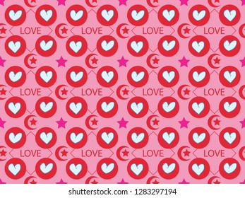 Valentine seamless pattern with love, moon, and stars. Perfect for wallpaper, web page background, textile, greeting cards and wedding invitations