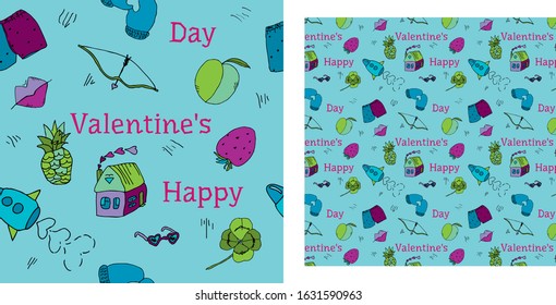 Valentine seamless pattern on a blue background