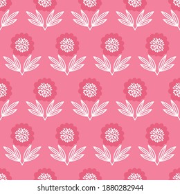 Patrón sin fisuras de San Valentín con flores rojas y hojas en fondo rosado. Perfecto para vacaciones de primavera, fondo de pantalla, tarjetas de felicitación. Ilustración del vector
