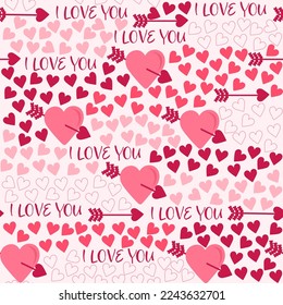 Valentine seamless pattern with red hearts on white and pink background. Decorative vector wallpaper. good for print on fabric or paper