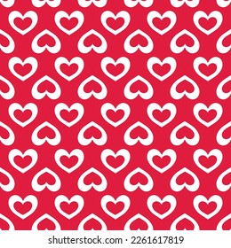 Patrón sin fisuras de San Valentín. Fondo rojo y blanco. Forma cardíaca. Ilustración vectorial.