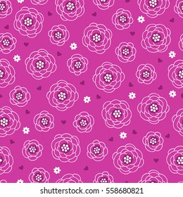 Valentine seamless pattern with roses, daisies and hearts. Perfect for wallpaper, web page background, textile, greeting cards and wedding invitations