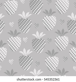 Valentine seamless pattern with strawberries, hearts, halftone. Hand drawn.