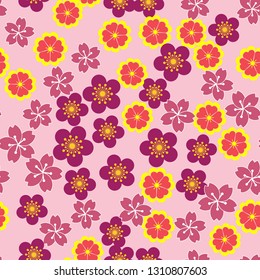 Valentine seamless pattern with stylized  sakura flowers. Perfect for holiday invitations, St. Valentine's Day greeting cards, decorations, wallpaper, pattern fills, gift paper - Vector