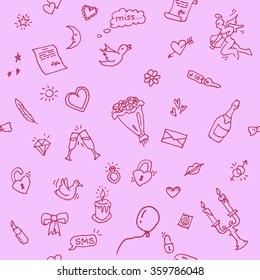 Valentine seamless pink doodle background. Vector illustration