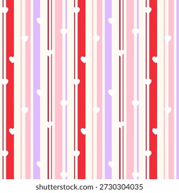 Patrón de rayas sin costuras de San Valentín con corazones. Líneas de rayas de Vertical Fondo de pantalla de fondo de Ilustración vectorial de patrón de repetición abstracto para tela y estampados.