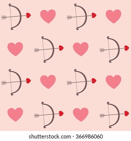 Valentine seamless vector pattern with bows, arrows and hearts