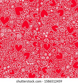 valentine seamless vector pattern with hearts and flowers