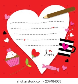 Valentine Sent You With Love Paper heart Cute Cartoon Vector