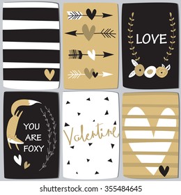 Valentine set with cute bright cards in cartoon style