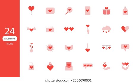 valentine set flat icons collection vector. valentines day icon containing love heart decoration gift wedding element symbol isolated illustration. design for valentine's concept.