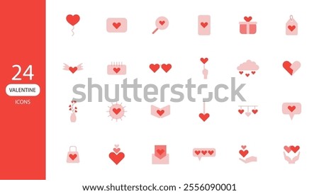 valentine set flat icons collection vector. valentines day icon containing love heart decoration gift wedding element symbol isolated illustration. design for valentine's concept.