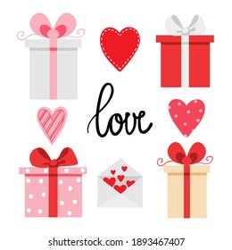 
valentine set with four gift boxes on the white background