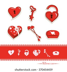 Valentine set red white icon 
