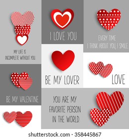 Valentine. Set of stickers in the shape of a heart to celebrate Valentine's Day.