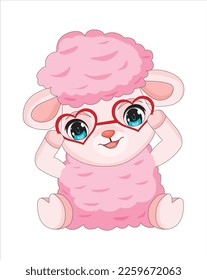 rosafarbene Schafe, die eine herzförmige Schutzbrille ausprobieren