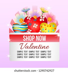 valentine shop theme with candy heart and flower