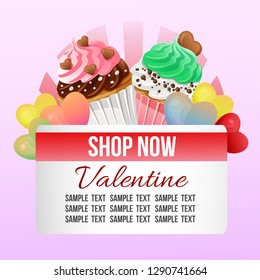 valentine shop theme with colorful cupcakes