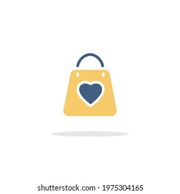 Valentine shopping bag with heart. Icon with shadow. Commerce glyph vector illustration
