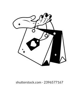Esbozo vectorial del doodle de Valentine Shopping Sticker. archivo EPS 10