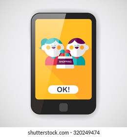 Valentine Shopping flat icon with long shadow,eps10