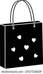 Valentine shopping paper bag silhouette vector.
Valentine's Day gift bag icon.
Isolated Valentine's Day element.
Transparent background.