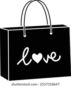 Valentine shopping paper bag silhouette vector.
Valentine's Day gift bag icon.
Isolated Valentine's Day element.
Transparent background.