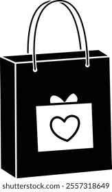 Valentine shopping paper bag silhouette vector.
Valentine's Day gift bag icon.
Isolated Valentine's Day element.
Transparent background.