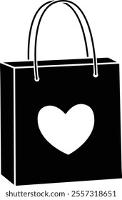 Valentine shopping paper bag silhouette vector.
Valentine's Day gift bag icon.
Isolated Valentine's Day element.
Transparent background.