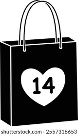 Valentine shopping paper bag silhouette vector.
Valentine's Day gift bag icon.
Isolated Valentine's Day element.
Transparent background.