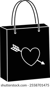 Valentine shopping paper bag silhouette vector.
Valentine's Day gift bag icon.
Isolated Valentine's Day element.
Transparent background.
